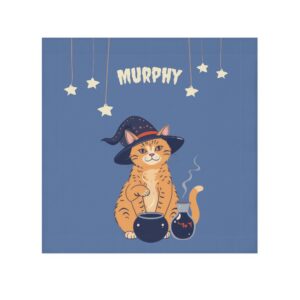 Halloween Towel Custom Name Tabby Cat Witch - Blue