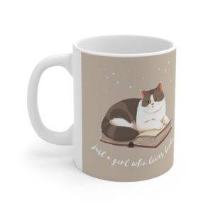 Book Lover Mug Bicolor Cat "just a girl who loves books" - Beige (EU)