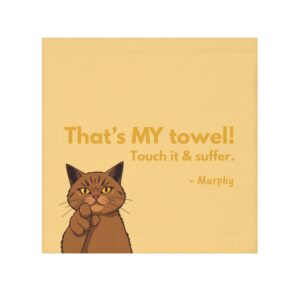Custom Cat Towel Brown Cat "That's my towel" - Yellow