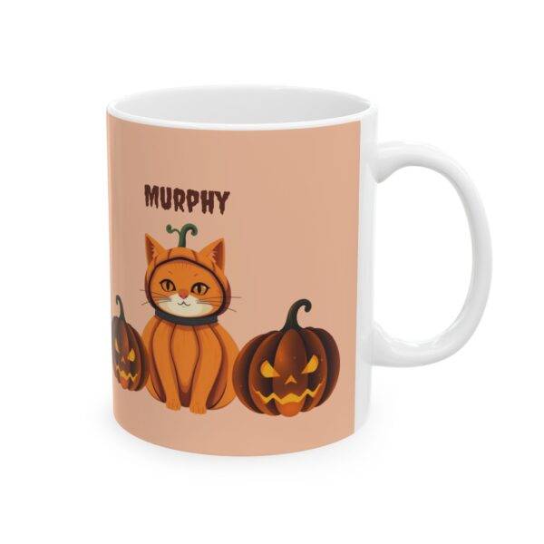 Personalized Halloween Mug Orange Cat Pumpkin - Beige - Image 2