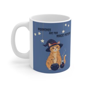 Halloween Mug Orange Tabby Cat Witch Potions - Blue (EU)