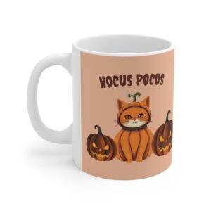 Halloween Mug Orange Cat Pumpkin "Hocus Pocus" - Beige (EU)