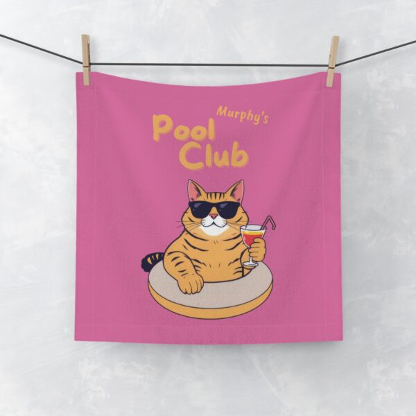 Custom Cat Towel Orange Cat "Pool Club" - Pink - Image 3