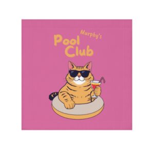Custom Cat Towel Orange Cat "Pool Club" - Pink
