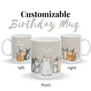 Custom Birthday Mug Cats Party "Happy Birthday" - Beige (EU)