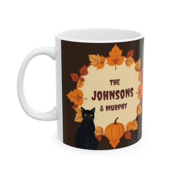 Custom Family Name Halloween Mug with Black Cat