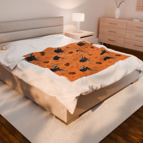 Halloween Blanket Velveteen Plush - Black Cat Vampire - Image 5