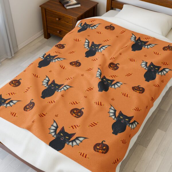 Halloween Blanket Velveteen Plush - Black Cat Vampire - Image 3