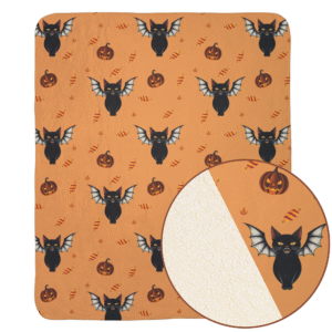 Halloween Blanket Sherpa Fleece - Black Cat Vampire
