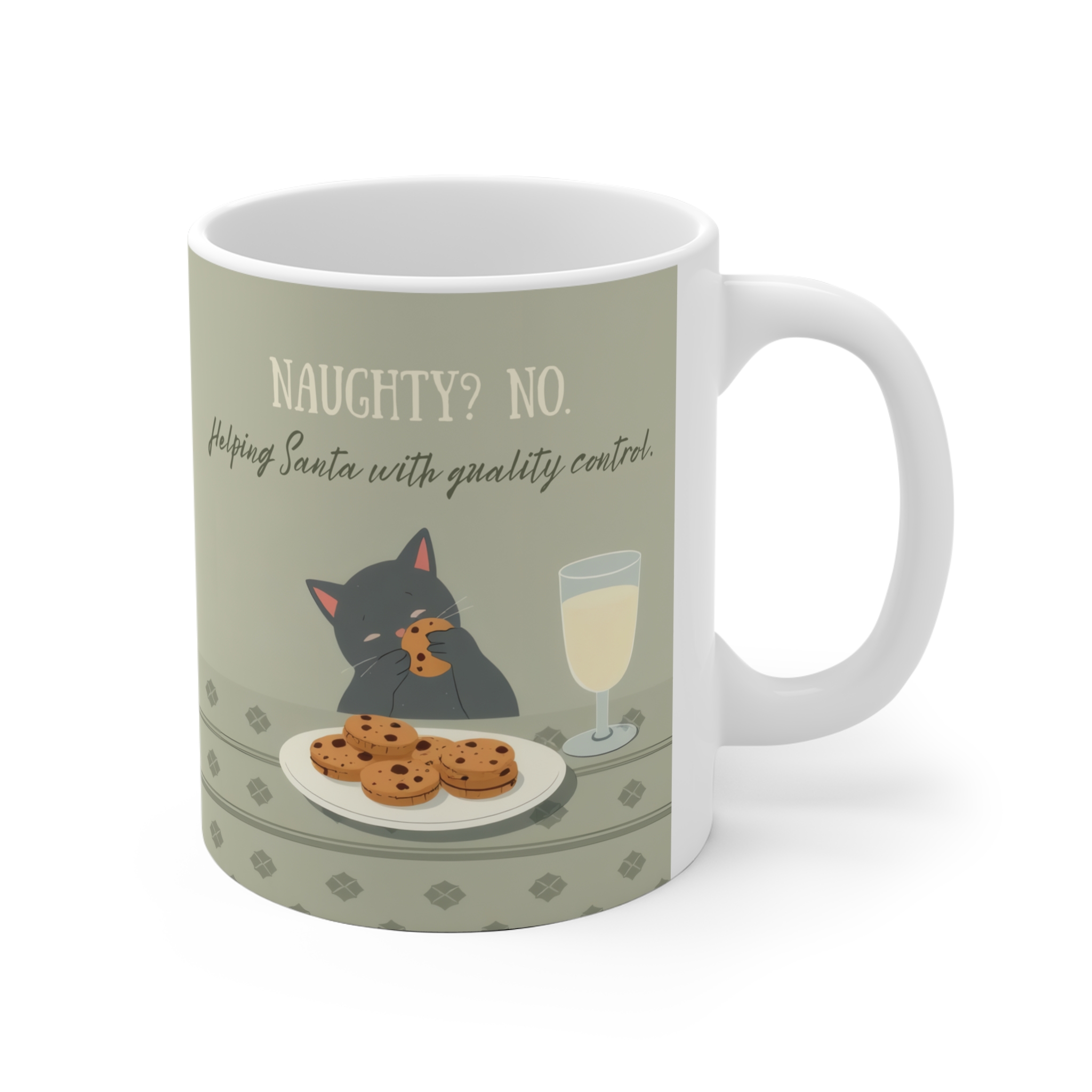Christmas Coffee Cup for Cat Lovers - Grey Cat Cookies Green Mug (EU) - Image 2