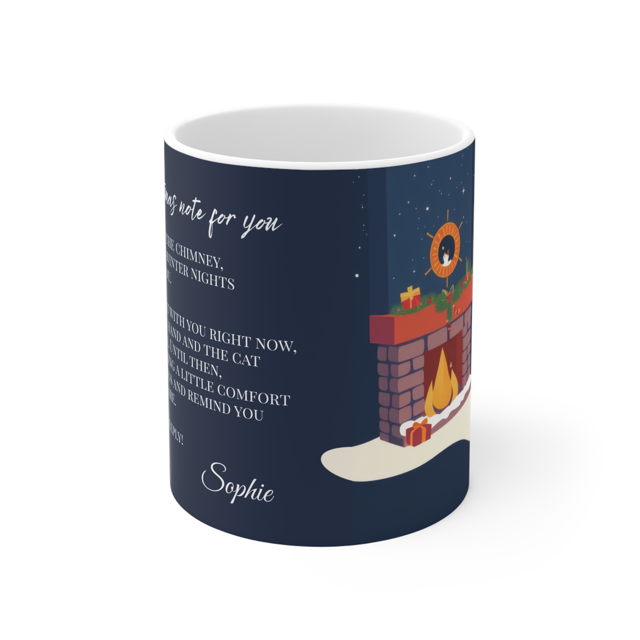Custom Christmas Coffee Cup for Cat Lovers "A little note" - Dark Blue (EU) - Image 3